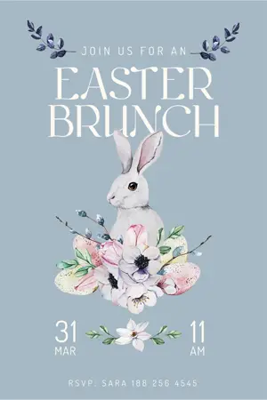 illustrated bunny and floral easter brunch Invitation template