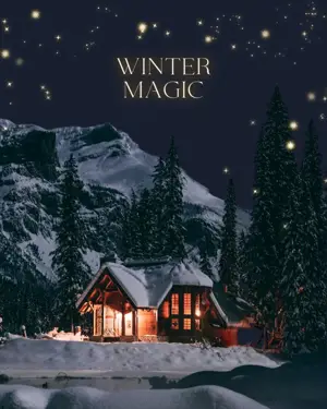 Magical snowing mountains winter wonderland template
