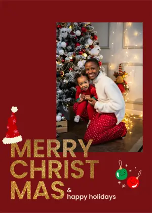 Red and gold merry Christmas greeting card template 