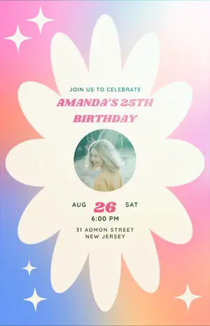 gradient Floral Birthday Invitation template 