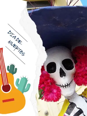 A Skull With Flowers In Its Mouth And A Guitar Day Of The Dead Template