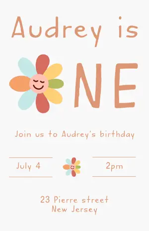 flower Rainbow first birthday party invitation