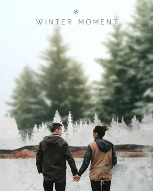 A couple in a snowing forest Winter Wonderland Template
