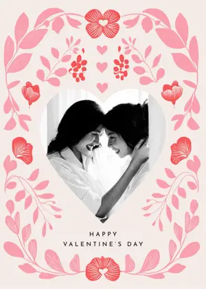 Floral illustration Valentine’s Day photo greeting card template