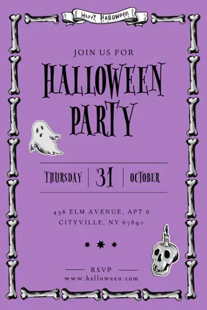 Halloween party purple invitation template