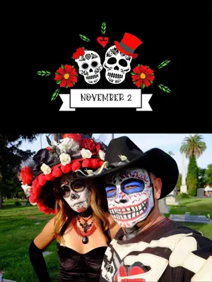 A Man And A Woman Wearing Skeleton Makeup Day Of The Dead Template