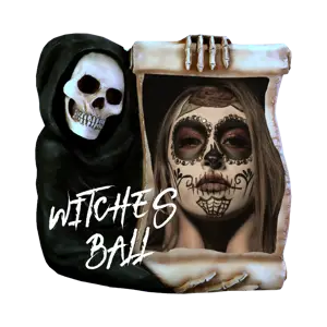 A Picture Of A Woman With Makeup And A Skeleton Halloween Stickers Template