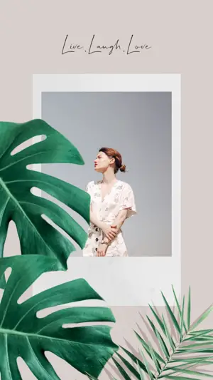 A Woman Standing Next To A Large Green Plant Leaves Template