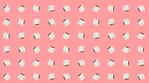 A Pink Background With A Pattern Of Coffee Cups And Spoons Zoom Backgrounds Template