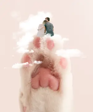 A Man And A Woman Standing On Top Of A Hand Collage Art Template