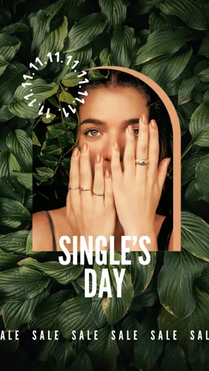 green leaves China Single's Day jewelry sale Instagram story template  