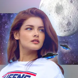 Profile Pic With Woman In The Space, Stars, Planets And Spaceship
