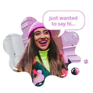 A Woman Wearing A Pink Hat With A Bubble Saying Just Wanted To Say Hi Whatsapp Stickers Template