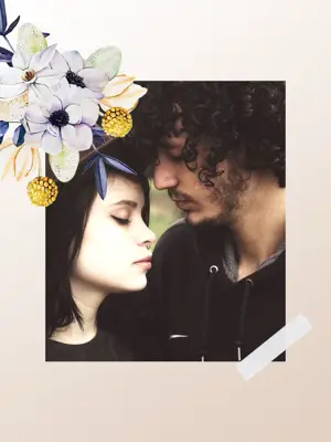 A Man And A Woman With Flowers In Their Hair Hello Spring Template