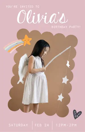 pink photo kids Birthday invitation template
