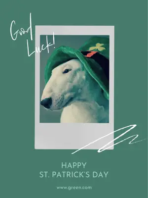 A White Dog Wearing A Green Hat And A St Patrick'S Day Message St Patrick S Day Template