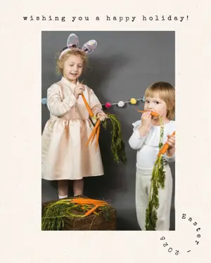 Kids photo happy Easter greeting card template