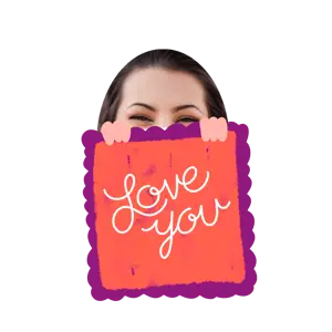 A Woman Holding A Sign That Says Love You Love Stickers Template