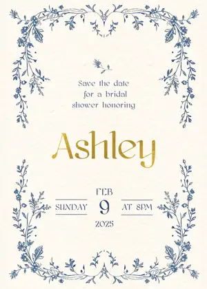 Vintage floral illustration save the date bridal shower template