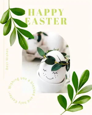 Happy Easter green leaves greeting card template