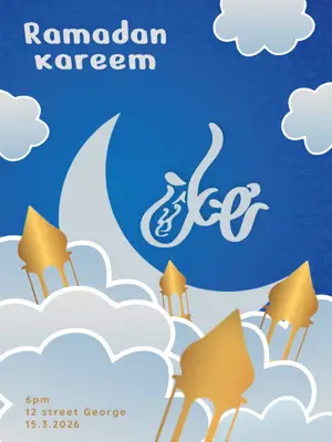Blue Ramadan kareem poster invitations with clouds instagram template 