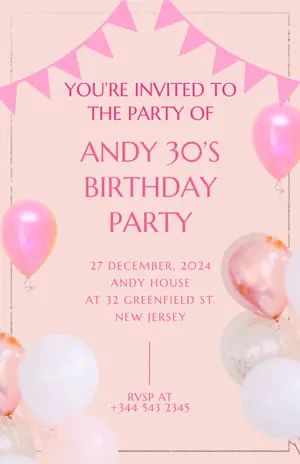Cream peachy and pink Elegant Birthday Invitation