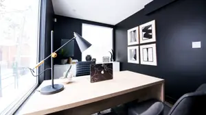 Black Office Desk Business Background Zoom Template
