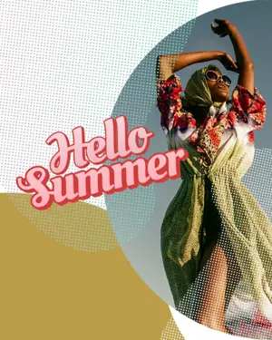 A Woman dancing in the sun retro summer template 