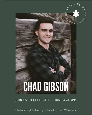 a photo of a student and a green background graduation template 