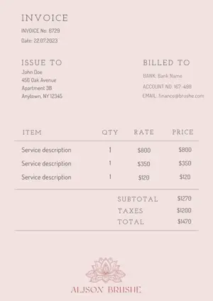small business pastel pink elegant minimalist invoice template 