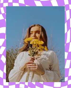 White and purple frame portrait template