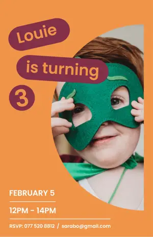 orange kids photo Birthday invitation template