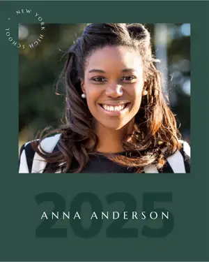 a photo of a female student on a green background graduation template 