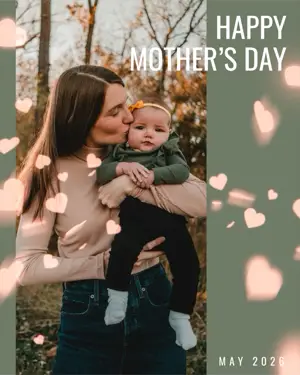Mom and baby happy Mother’s Day card hearts template