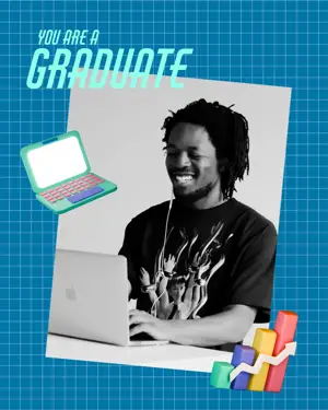 A Picture Of A student with a laptop Graduation Template