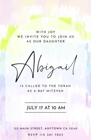 tie dye background typography bat mitzvah invitation template