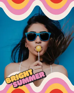 Bright summer woman photo retro summer template 
