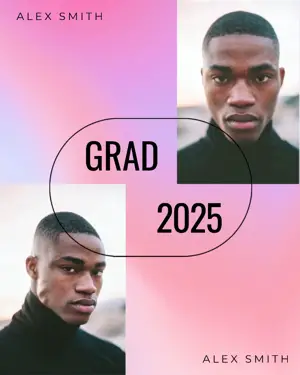 A photo of a man and a pink gradient background graduation template