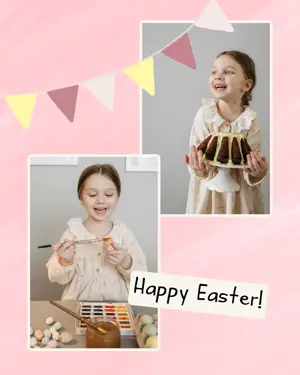 Photo collage happy Easter greeting card template 