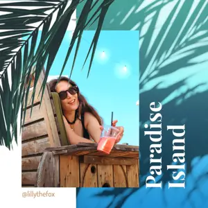 A Woman Sitting On A Wooden Bench With A Drink In Her Hand Facebook Post Template
