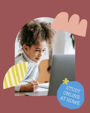 A girl next to a laptop back to school Instagram post template