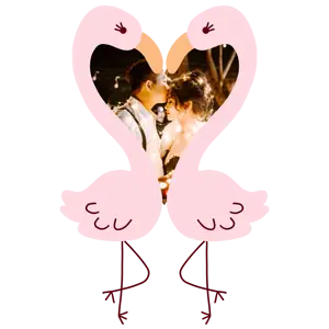 A Couple Of Pink Flamingos Standing Next To Each Other Love Stickers Template
