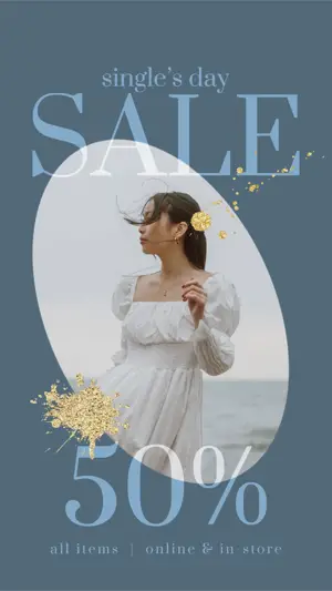 blue China Single's Day fashion sale Instagram story template