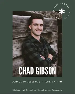 a photo of a student and a green background graduation template 