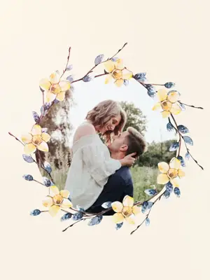 A Picture Of A Man And A Woman In A Floral Frame Hello Spring Template