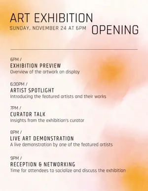 Pastel art exhibition schedule agenda template 