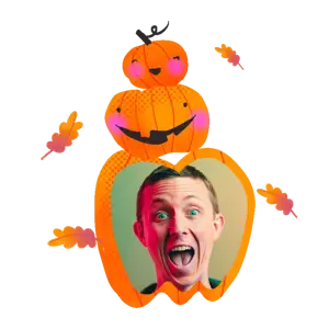 A Picture Of A Man With A Pumpkin On Top Of Him Halloween Stickers Template