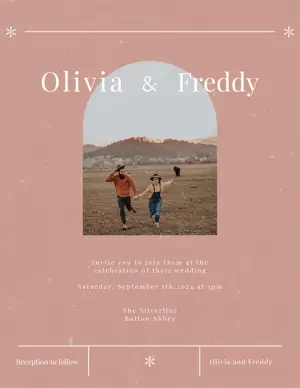 A Couple Of People Walking Across A Field Wedding Template