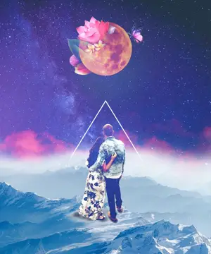 A Man And A Woman Standing On Top Of A Mountain Template