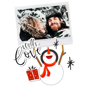 A Picture Of A Man And A Woman With A Snowman Christmas Stickers Template
